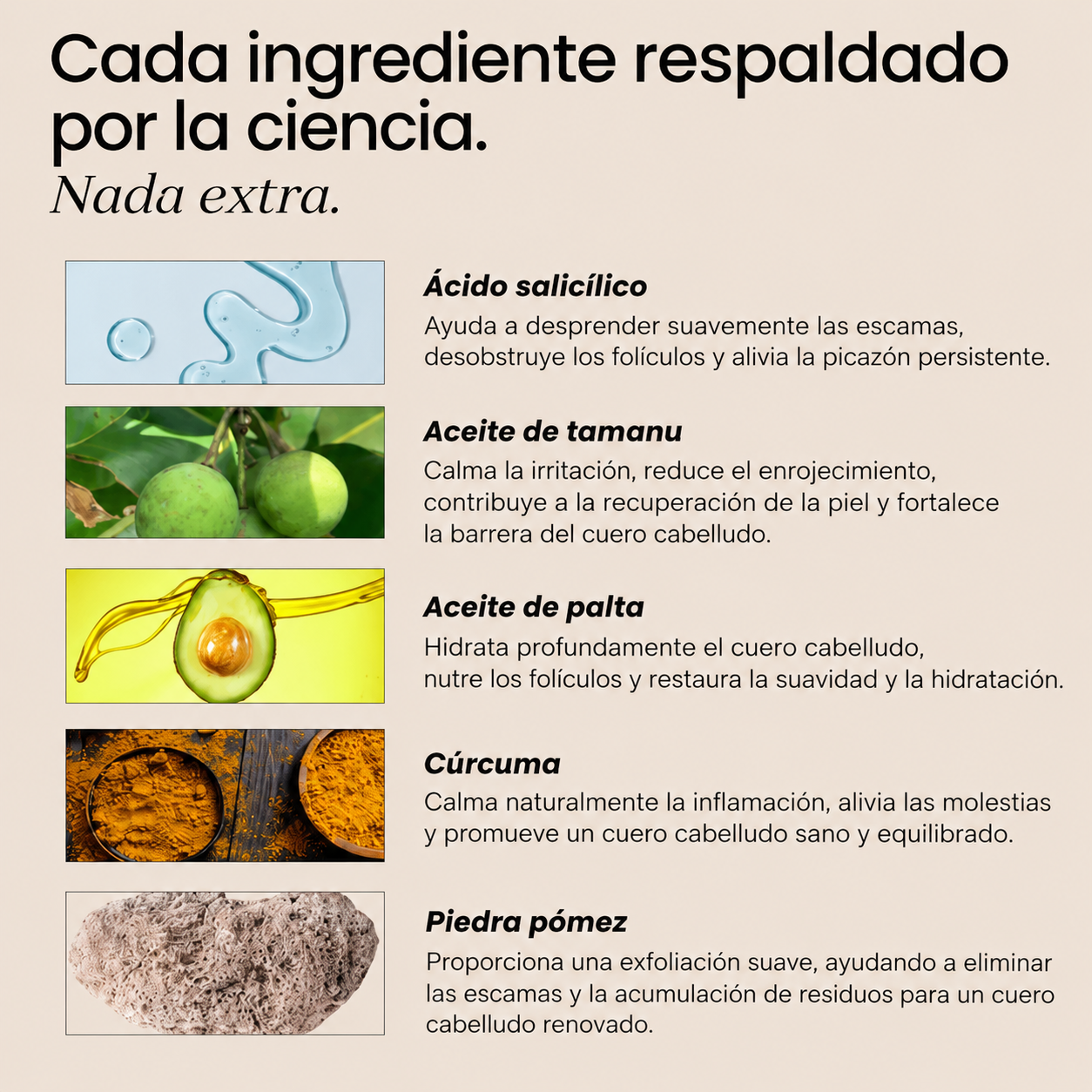 Alivio real para la caspa, la picazón y las impurezas del cuero cabelludo